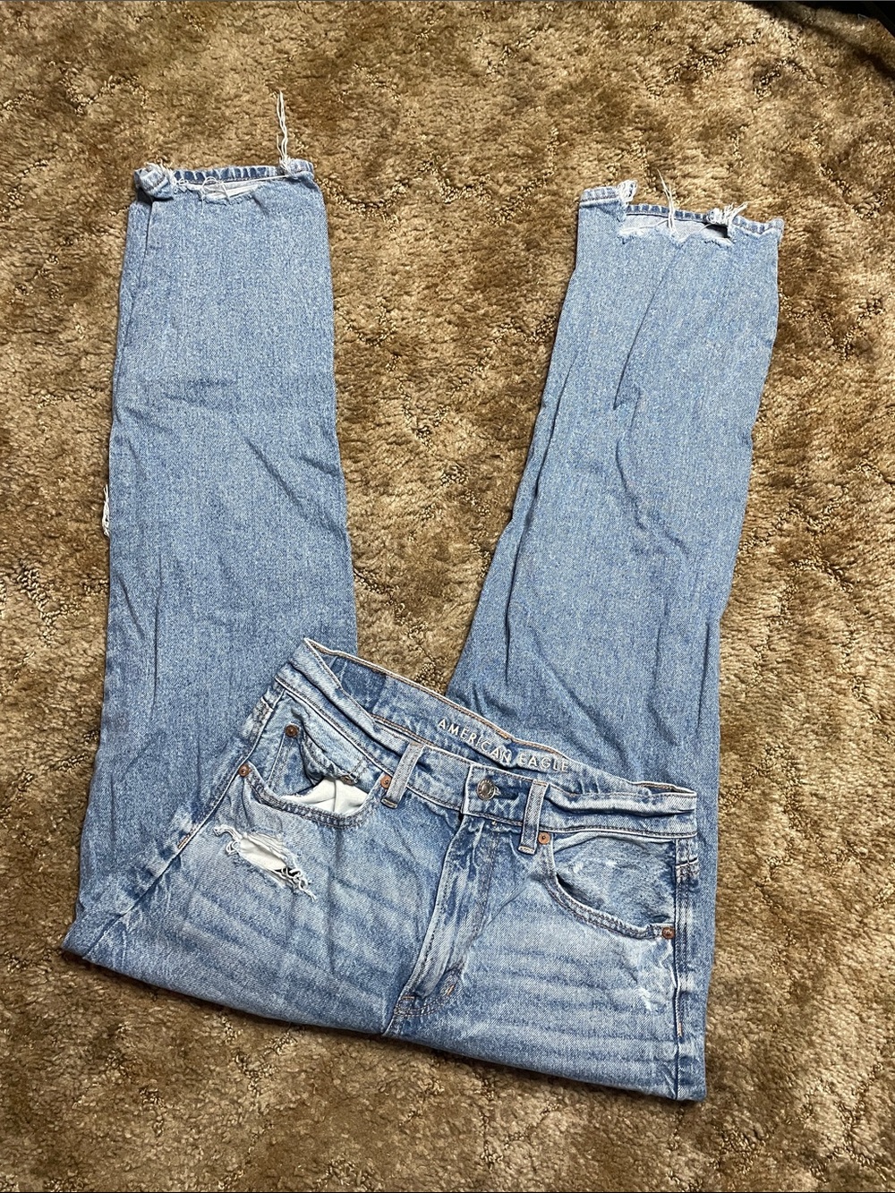 American Eagle Light Wash Highest Rise Distressed Baggy Jean Size 4 X-Short